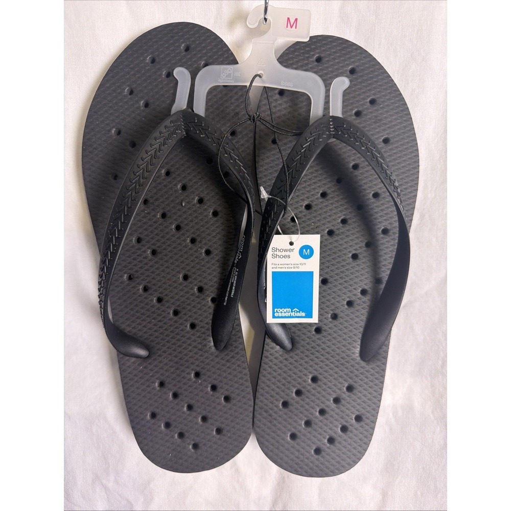 Room Essentials Black Unisex Shower Shoes Sz M Womans 10 Mens 9/10 Dorm Pool New